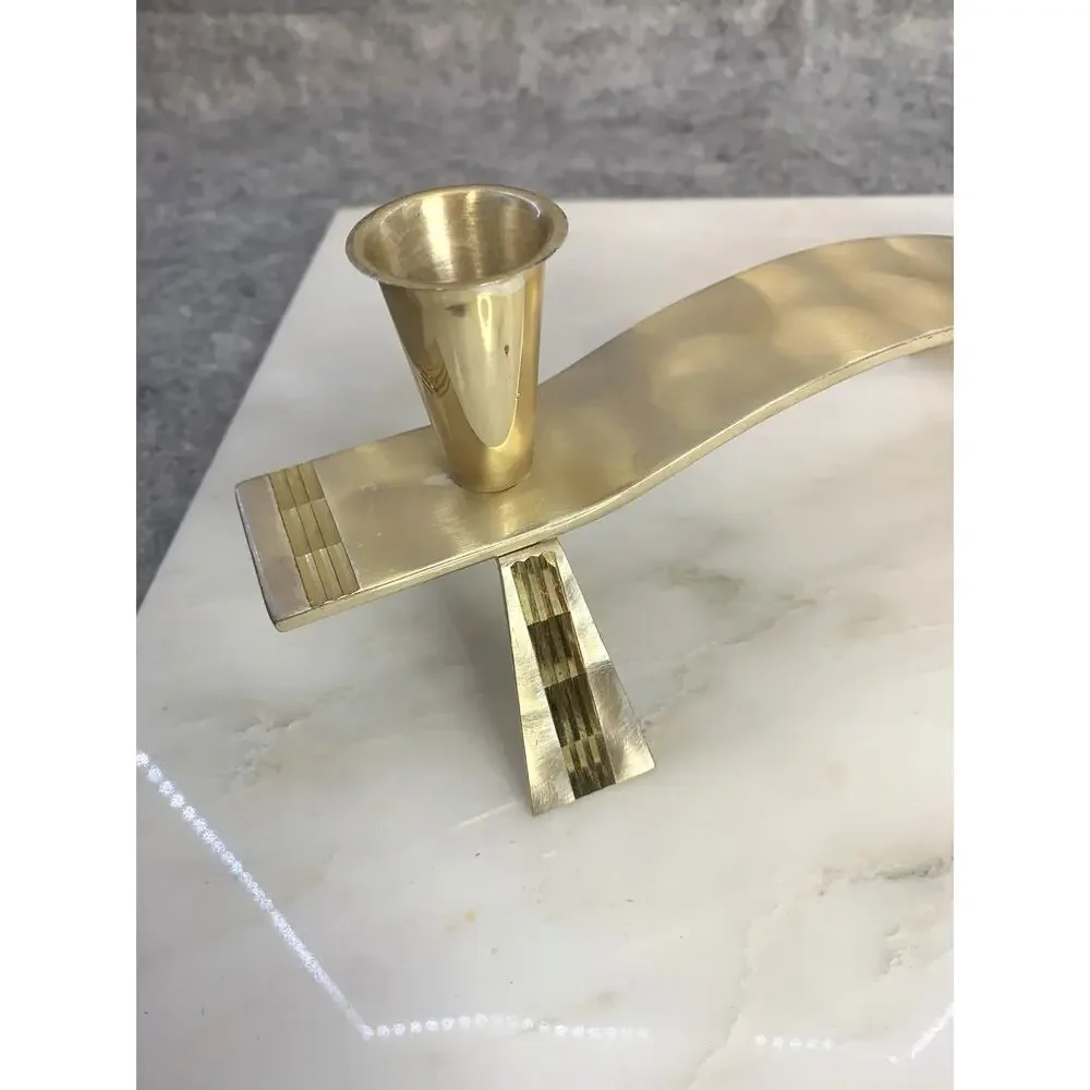 VTG Burnished MCM Hoka Candle Holder Silver Plated Brass Accents West Germany
